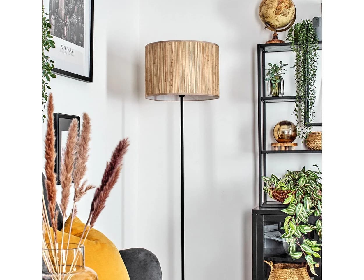 hofstein Stehlampe Metall/Seegras Schwarz/Natur 40 cm