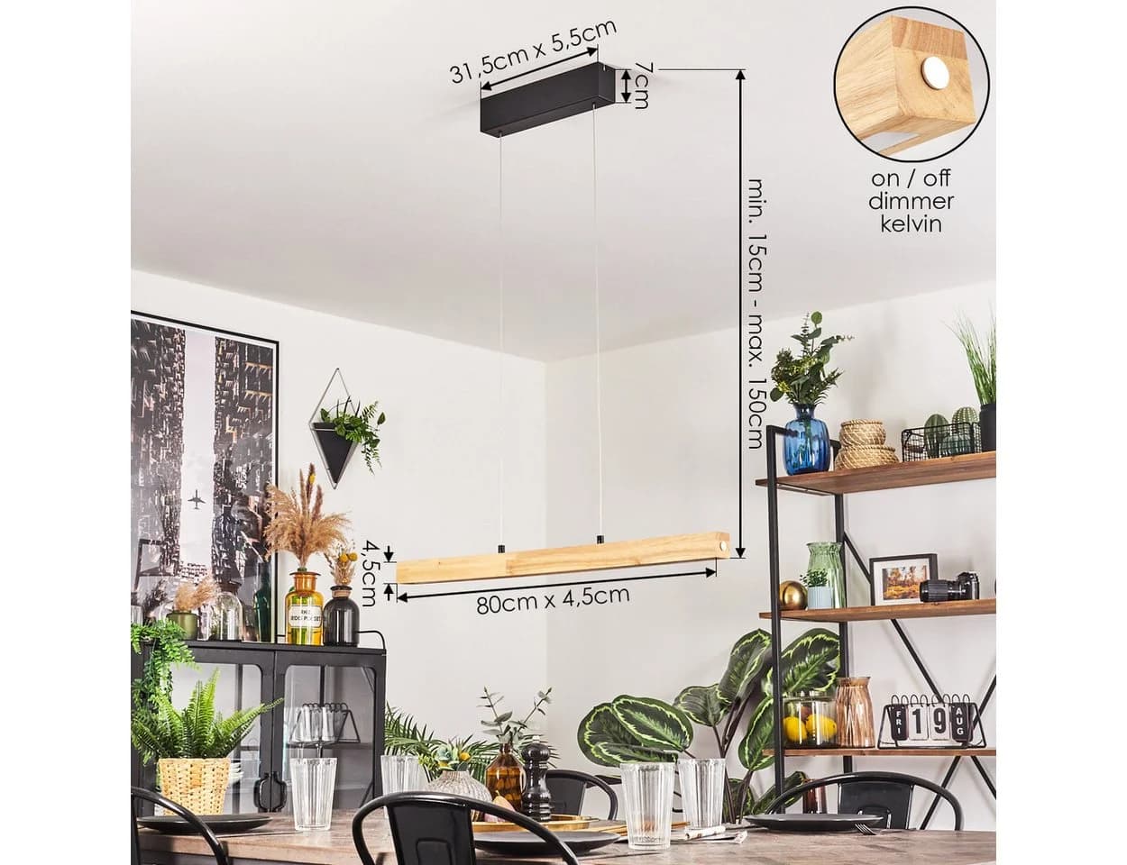 hofstein Pendelleuchte dimmbar LED Schwarz/Naturfarben - Bild 5