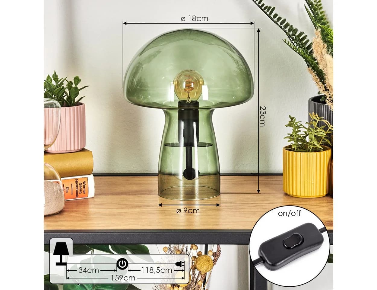 hofstein Tischleuchte Schwarz/Grün Metall/Glas E14 - Bild 4