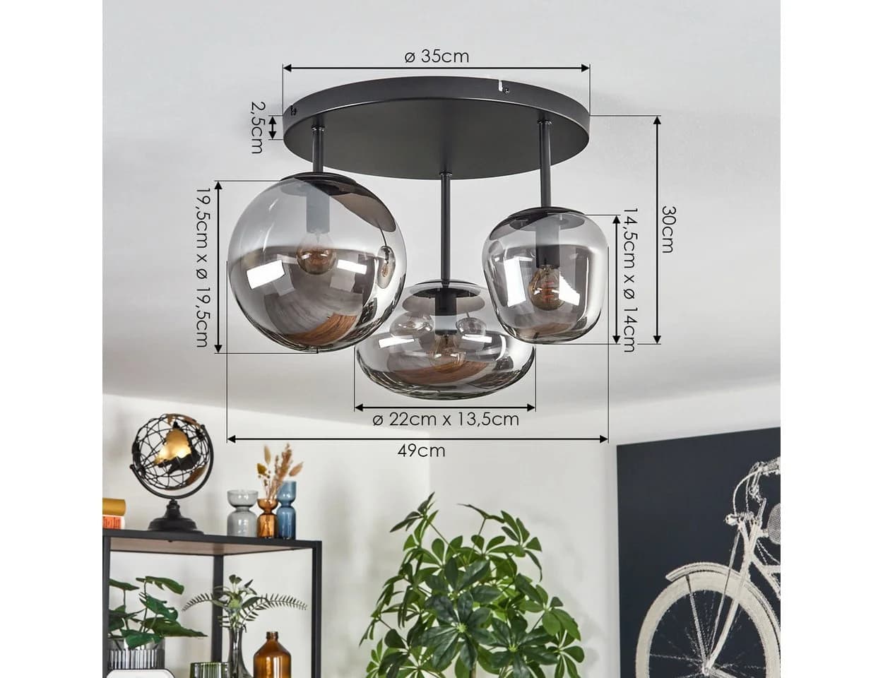 hofstein Deckenleuchte Metall Glas Schwarz Rauchfarben Industrial Modern - Bild 5