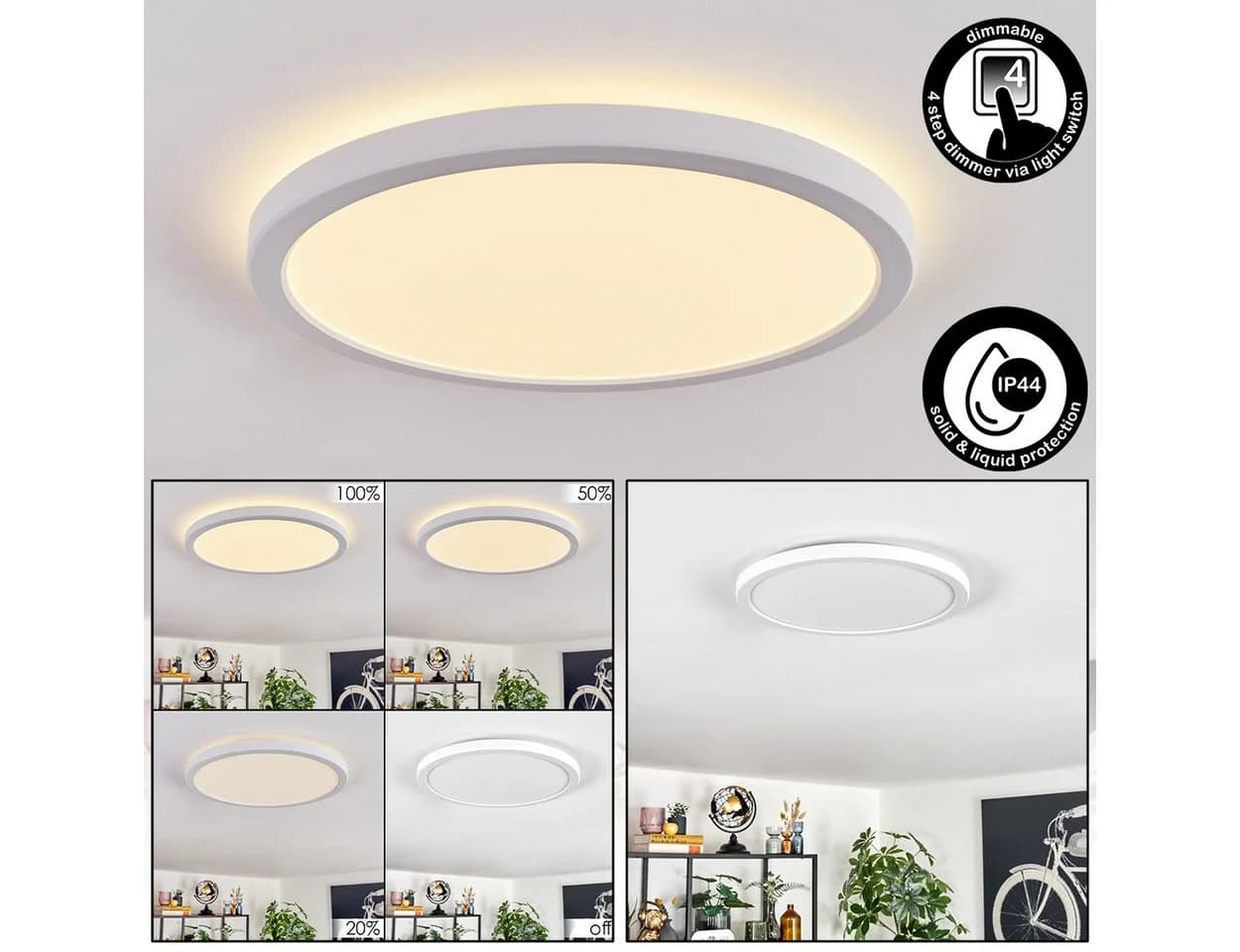 hofstein Deckenleuchte Weiß Dimmbar LED IP44 Modern