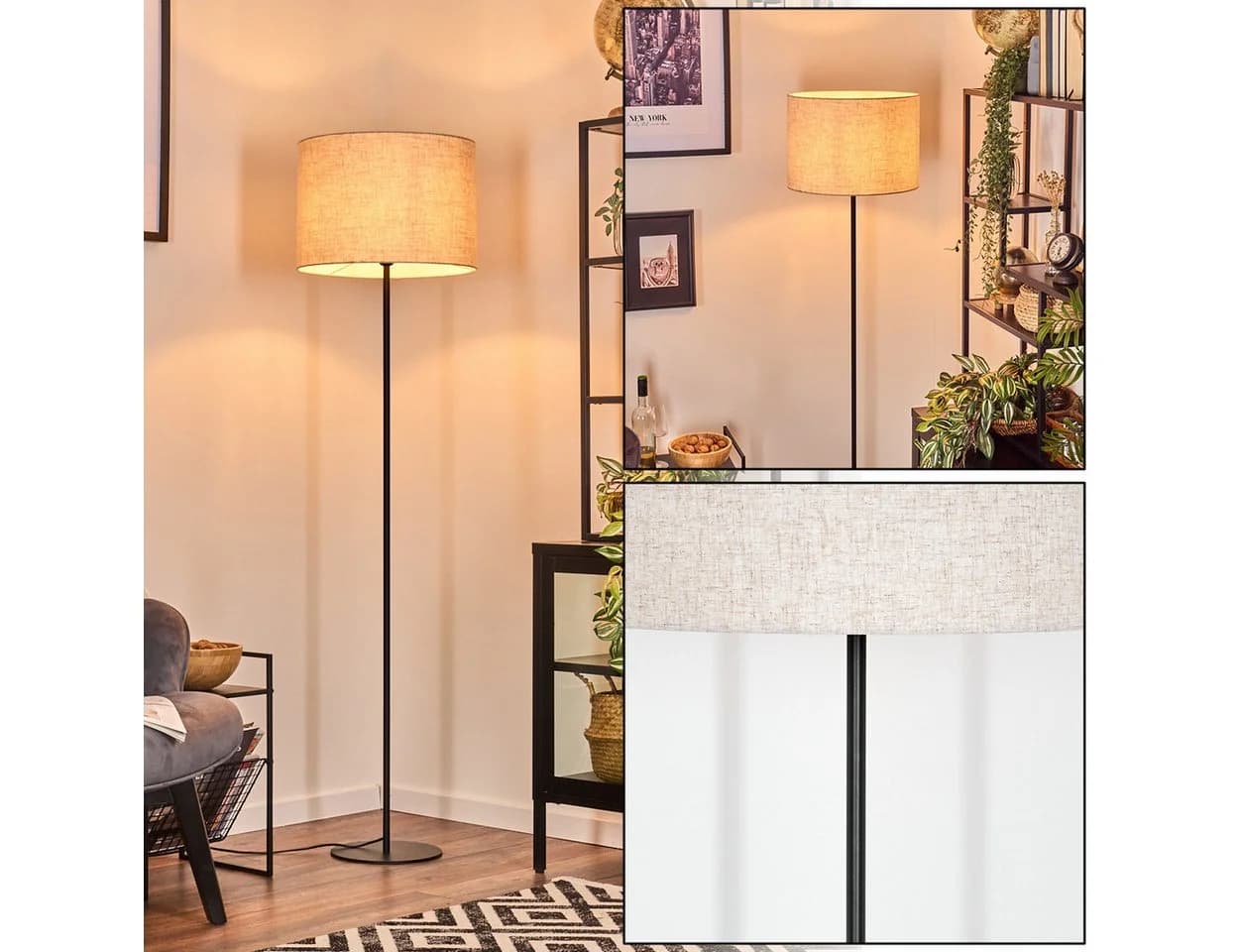 hofstein Stehlampe Schwarz/Beige Metall/Stoff Modern Skandinavisch