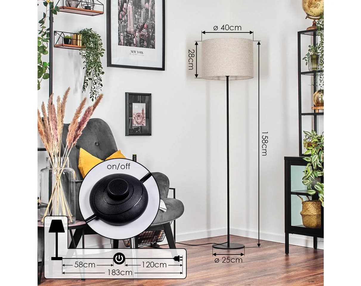hofstein Stehlampe Schwarz/Beige Metall/Stoff Modern Skandinavisch - Bild 5