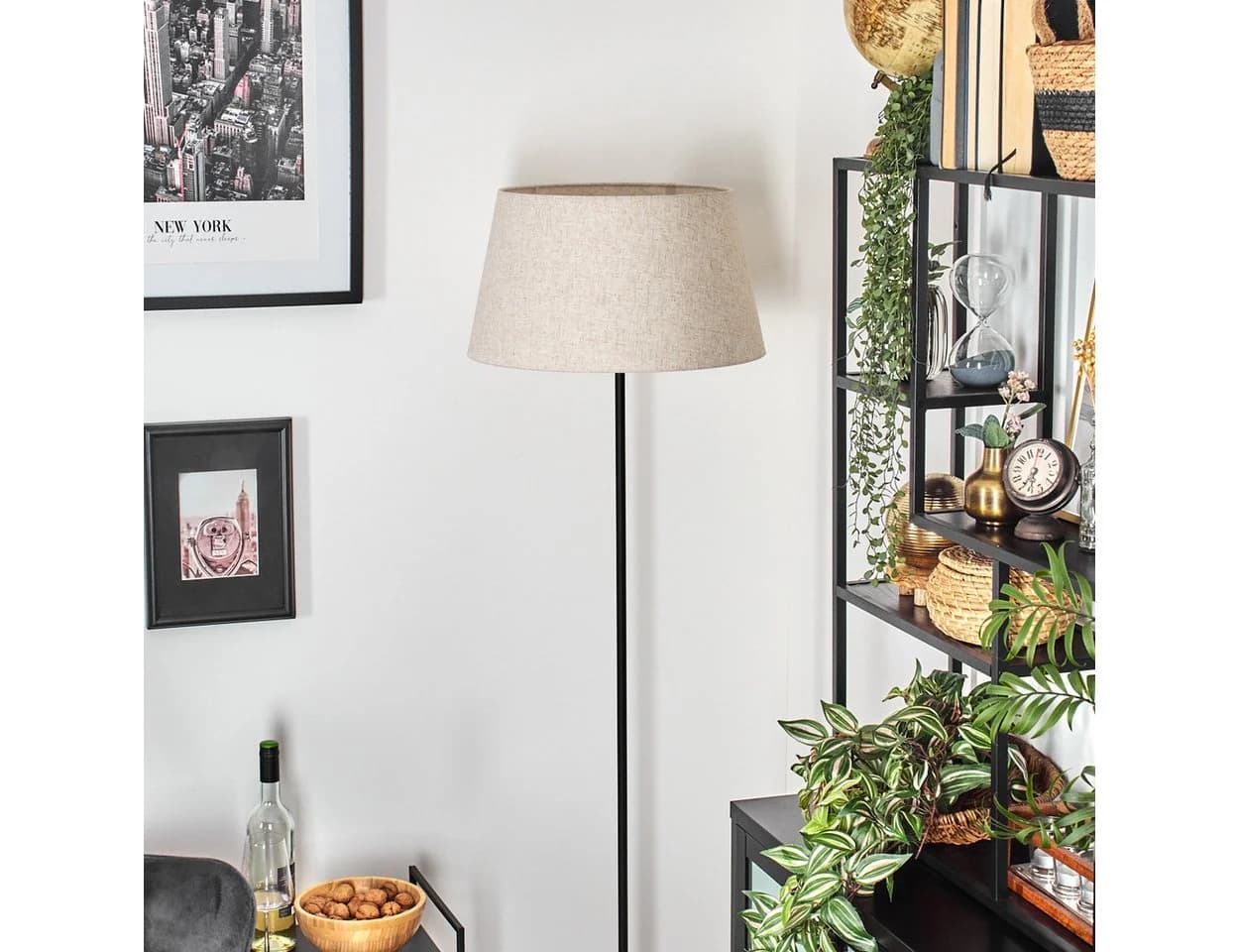 hofstein Stehlampe Metall/Beige 45 cm Schirm