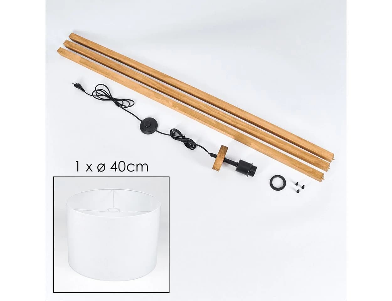 hofstein Stehlampe Holz Stoff Naturfarben Weiß 40 cm Schirm E27 - Bild 5
