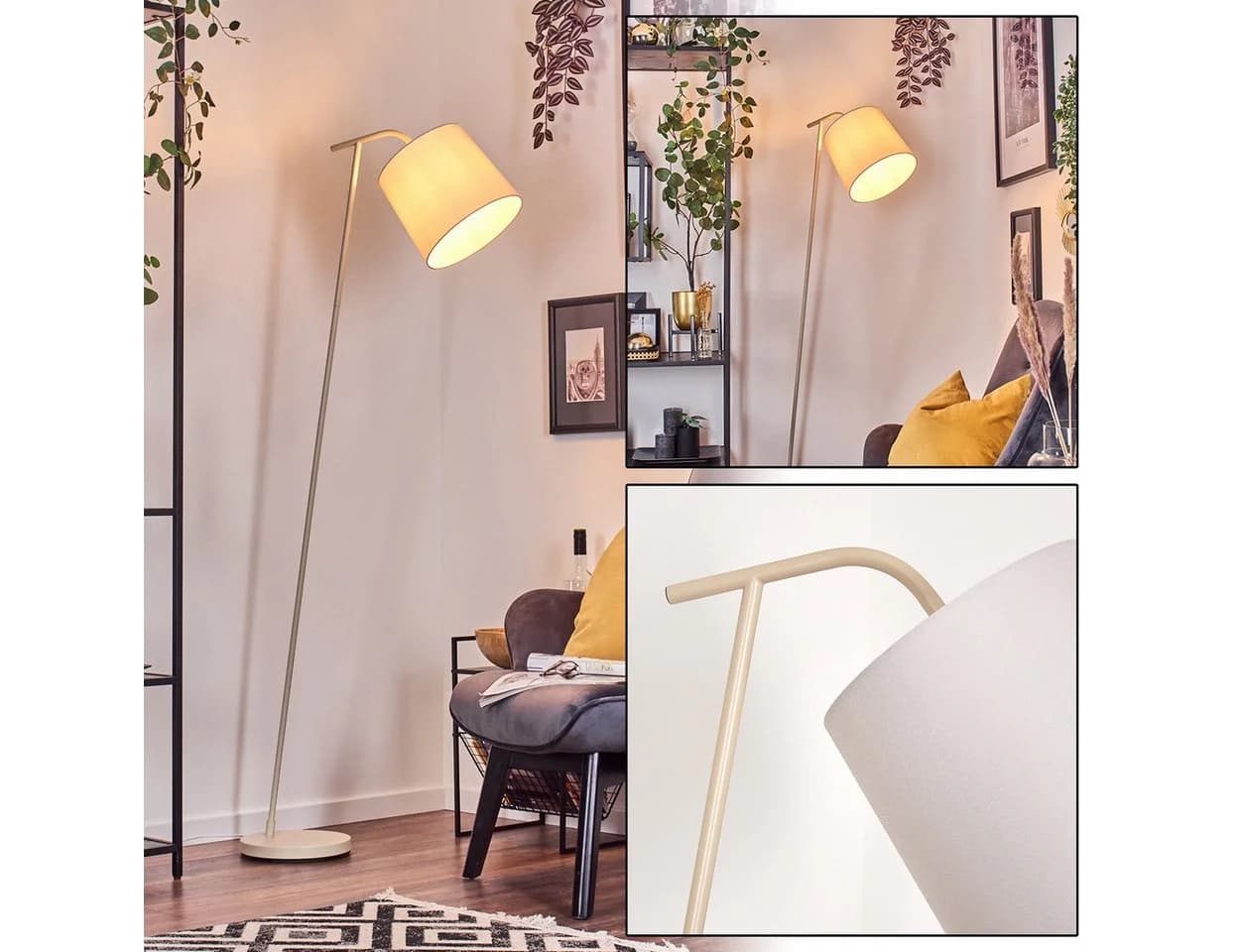 hofstein Stehlampe Beige/Weiß Metall/Stoff E27