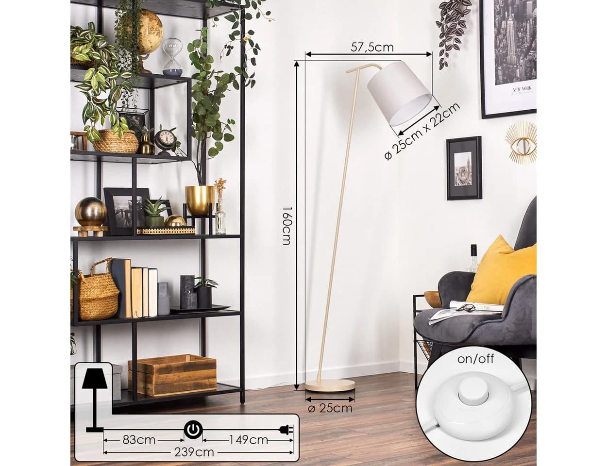 hofstein Stehlampe Beige/Weiß Metall/Stoff E27 - Bild 5