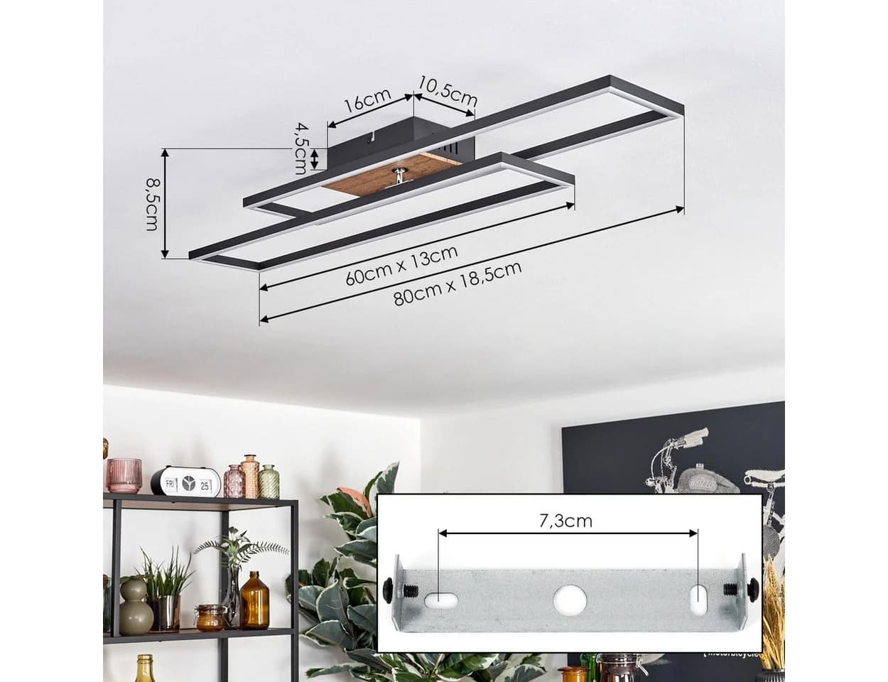 hofstein Deckenleuchte Modern Schwarz/Holzoptik/Weiß LED 30W Verstellbar - Bild 5