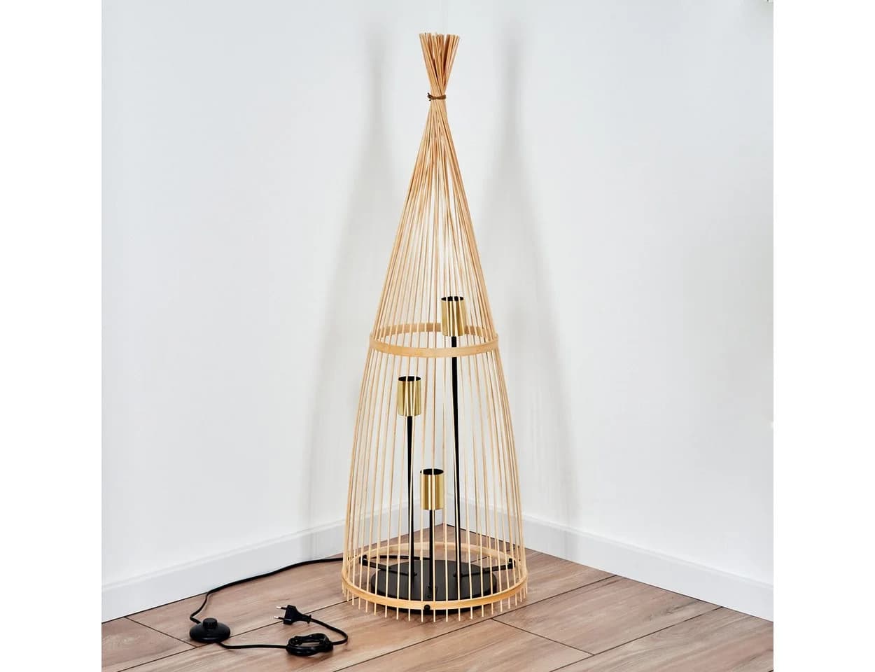 hofstein Stehlampe Boho-Style Metall/Bambus Schwarz/Naturfarben - Bild 5