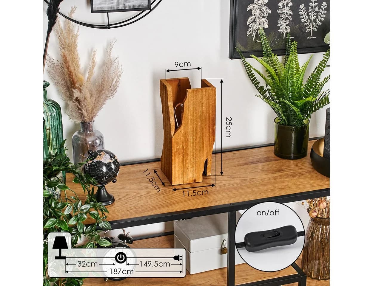hofstein Tischleuchte Metall/Holz Schwarz/Naturfarben E27 - Bild 4