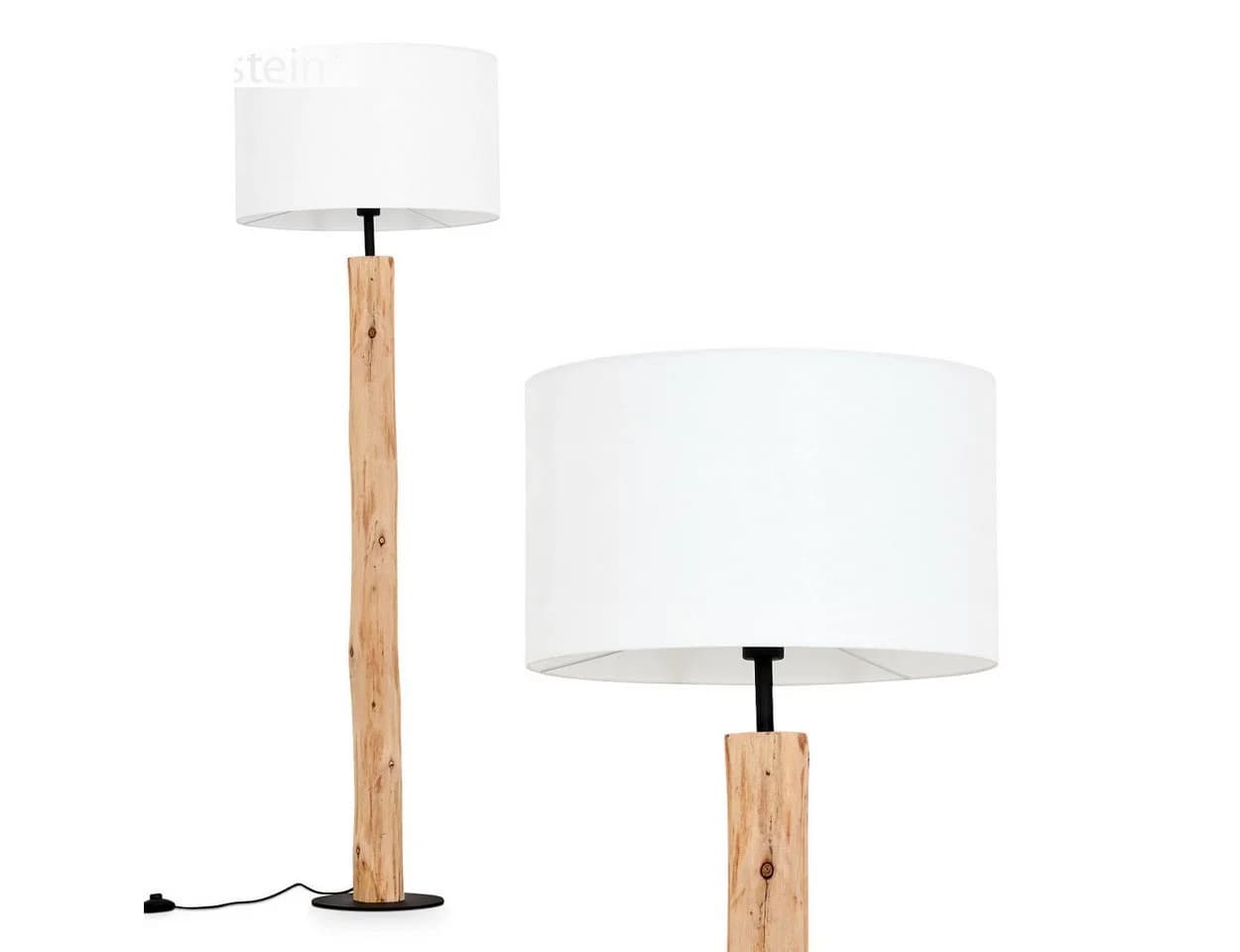 hofstein Stehlampe Holz Metall Stoff Schwarz Weiß Fußschalter E27 - Bild 2