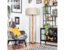 hofstein Stehlampe Skandinavisch Holz Metall Stoff Beige Schwarz Bild 3