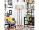 hofstein Stehlampe Skandinavisch Holz Metall Stoff Beige Schwarz Bild 4