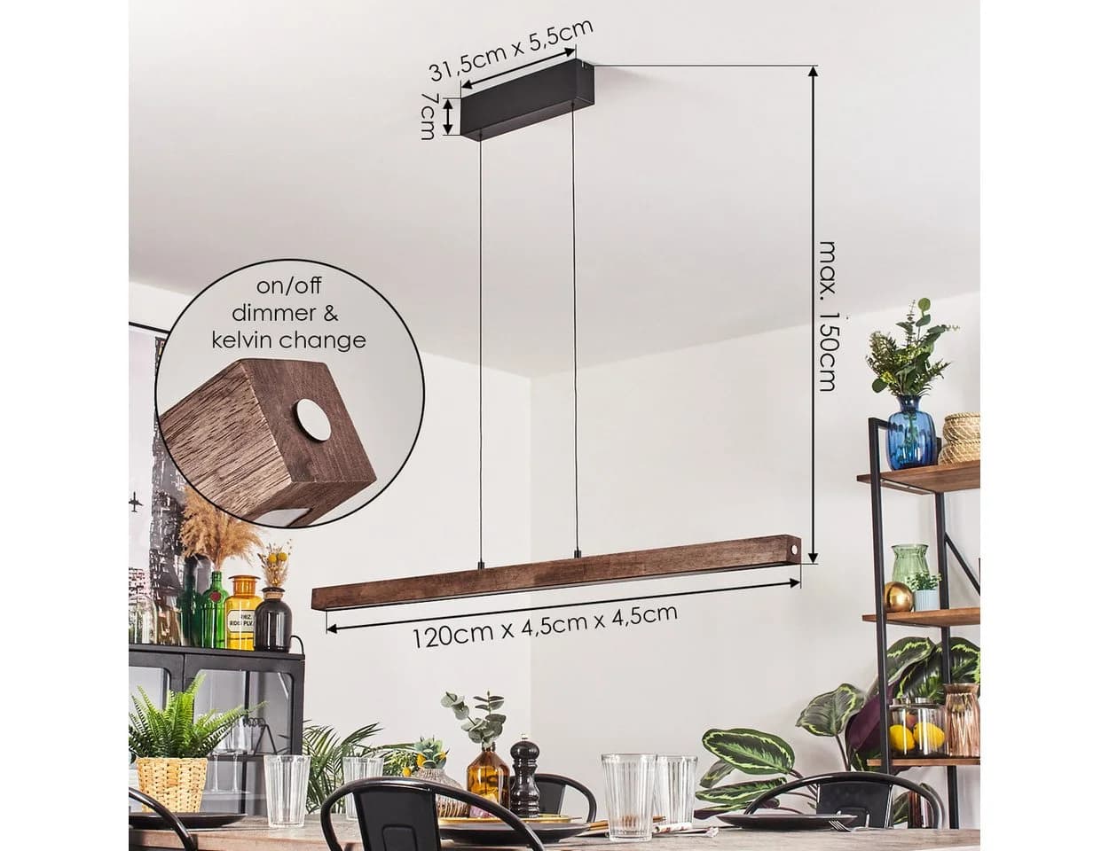 hofstein Pendelleuchte dimmbar Schwarz/Dunkelbraun LED Touchdimmer - Bild 4