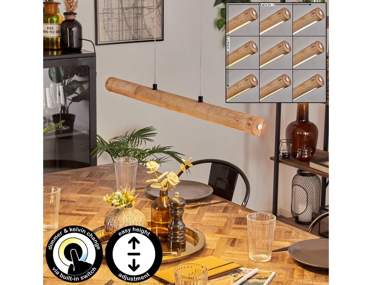 hofstein Pendelleuchte dimmbar LED Schwarz/Naturfarben Skandinavisch - Bild 2