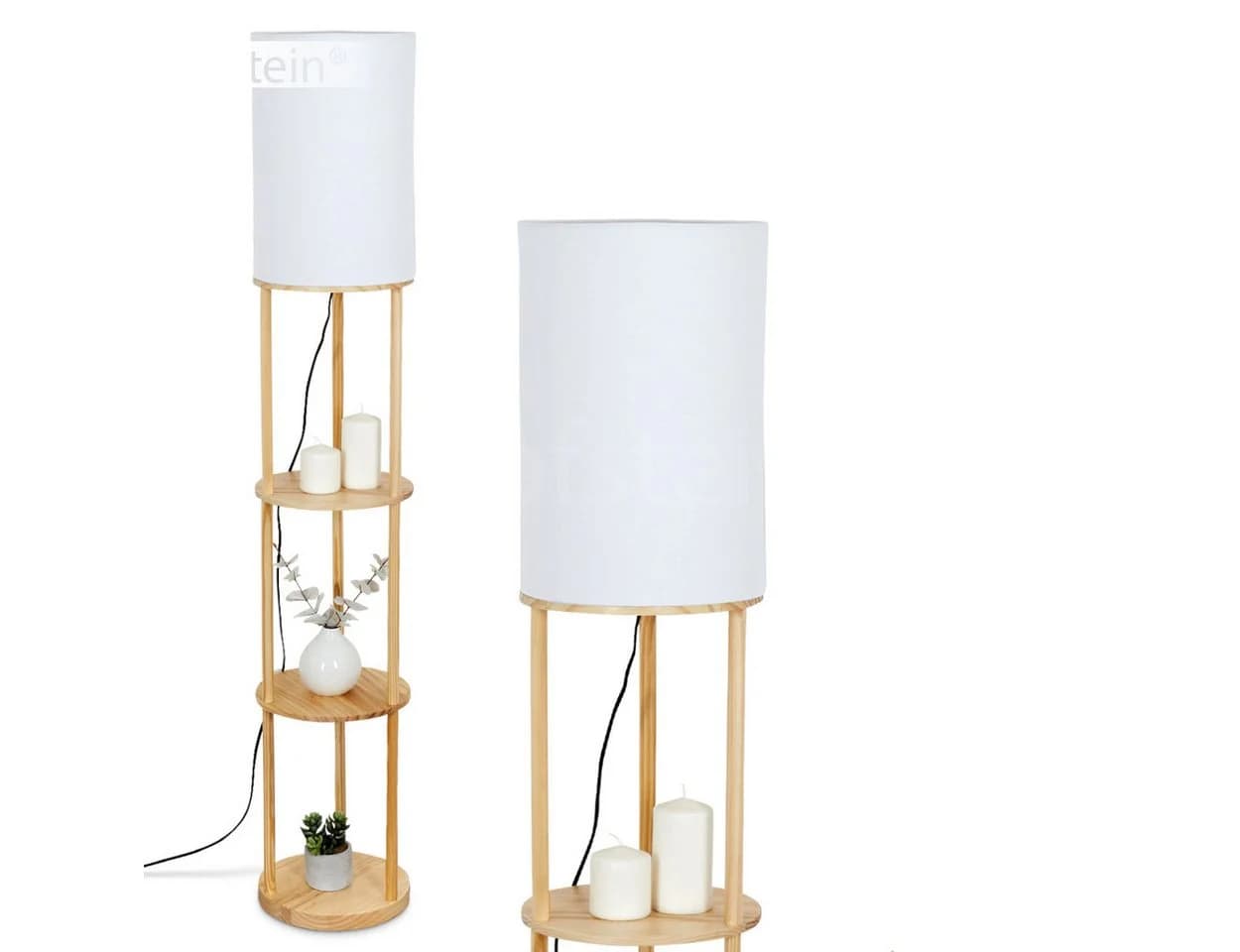 hofstein Stehlampe Holz Stoff Naturfarben Weiß E27 - Bild 2