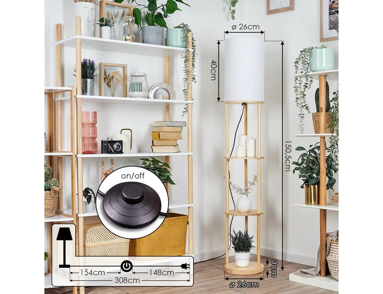 hofstein Stehlampe Holz Stoff Naturfarben Weiß E27 - Bild 5