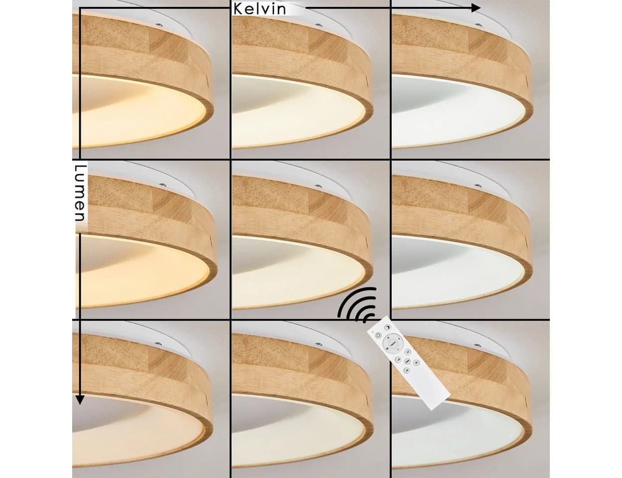 hofstein Deckenleuchte dimmbar LED Natur/Weiß Fernbedienung IP44