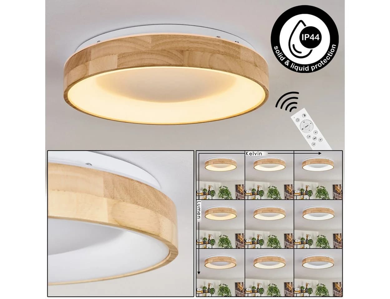 hofstein Deckenleuchte dimmbar LED Natur/Weiß Fernbedienung IP44 - Bild 2