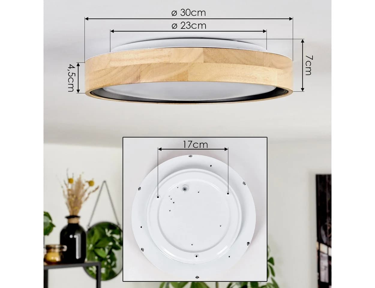 hofstein Deckenleuchte dimmbar LED Weiß Holz Metall IP44 - Bild 4