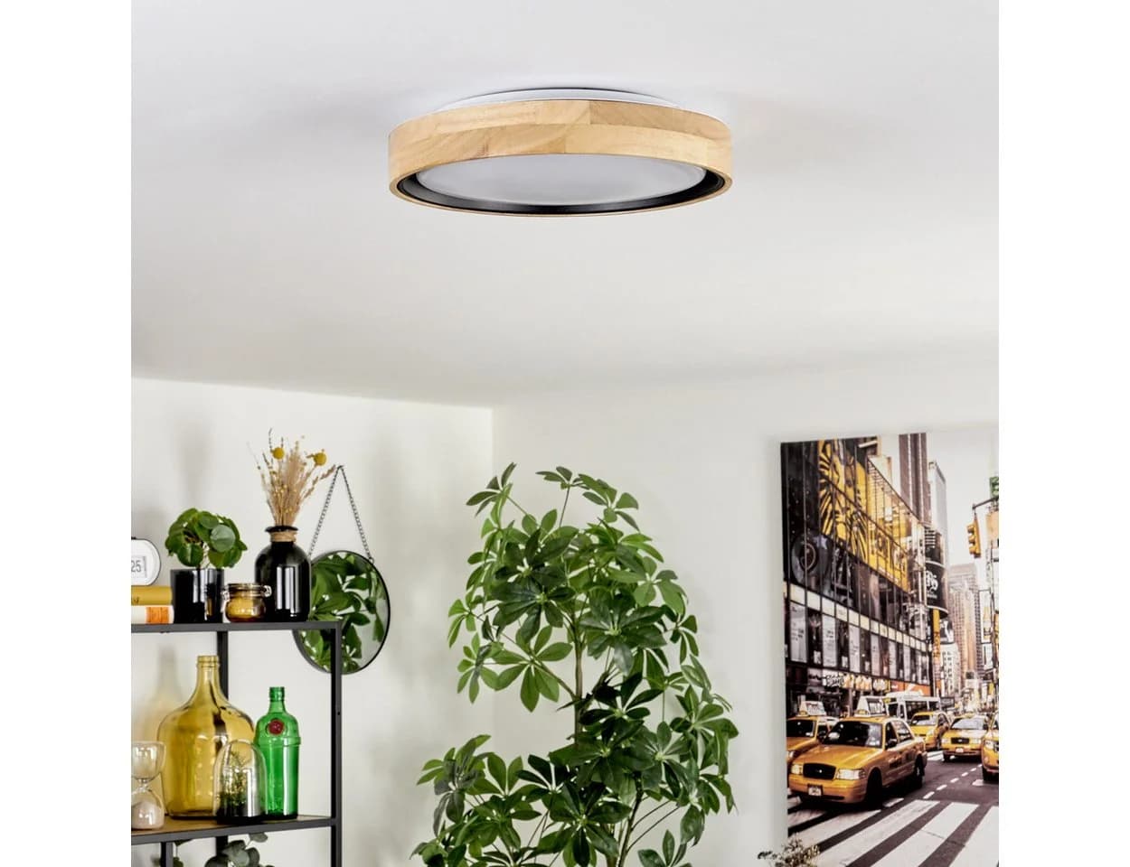 hofstein Deckenleuchte dimmbar LED Weiß Holz Metall IP44 - Bild 5