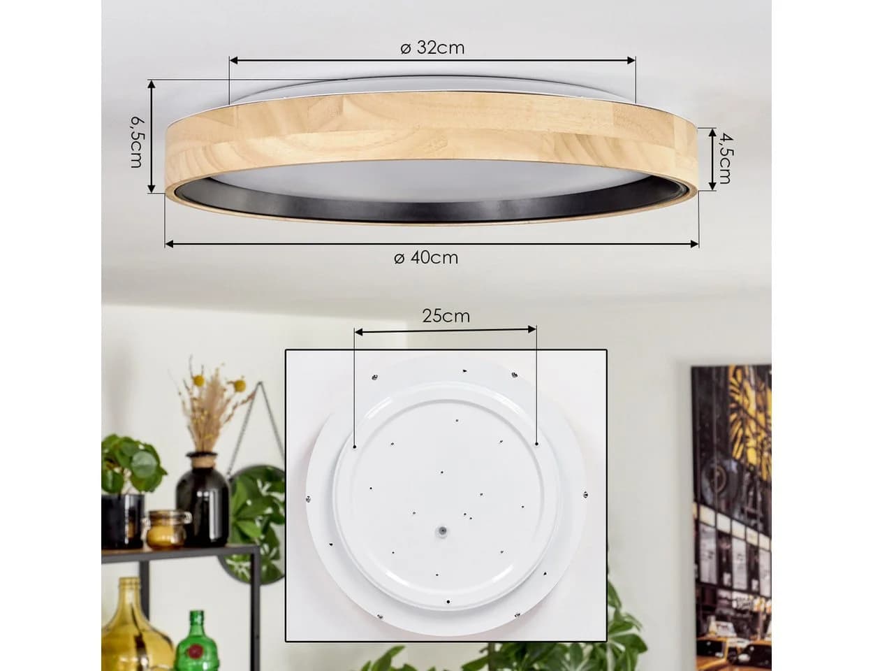 hofstein Deckenleuchte dimmbar LED Holz Metall IP44 Weiß - Bild 4