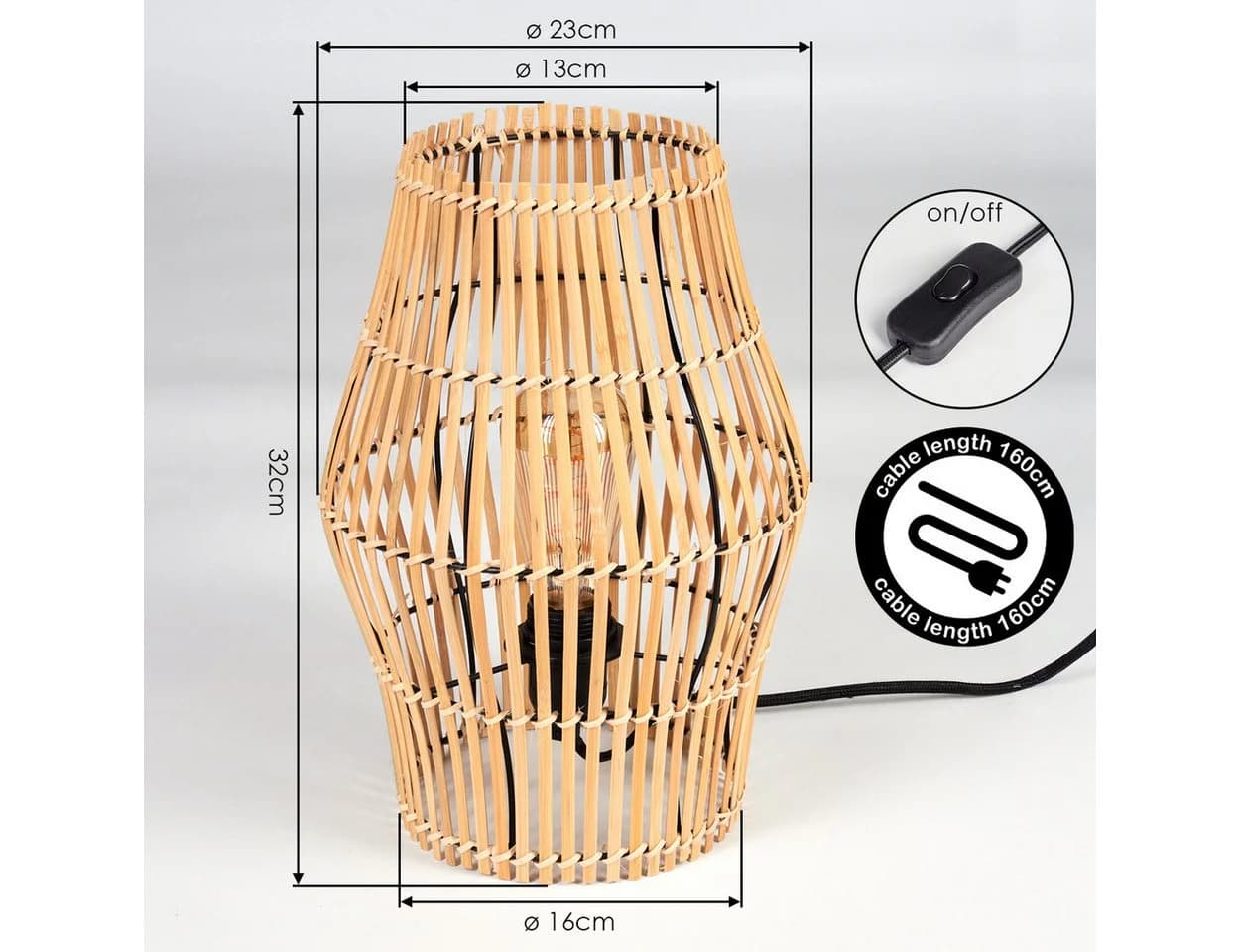 hofstein Tischleuchte Metall/Bambus Schwarz/Natur Boho-Design - Bild 4