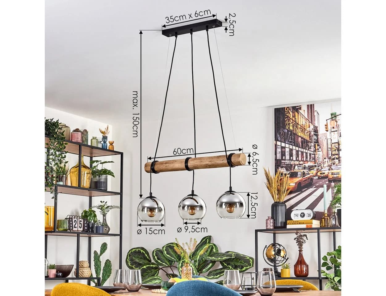 hofstein Pendelleuchte Hängeleuchte Boho-Design mit Glas und Holz - Bild 4