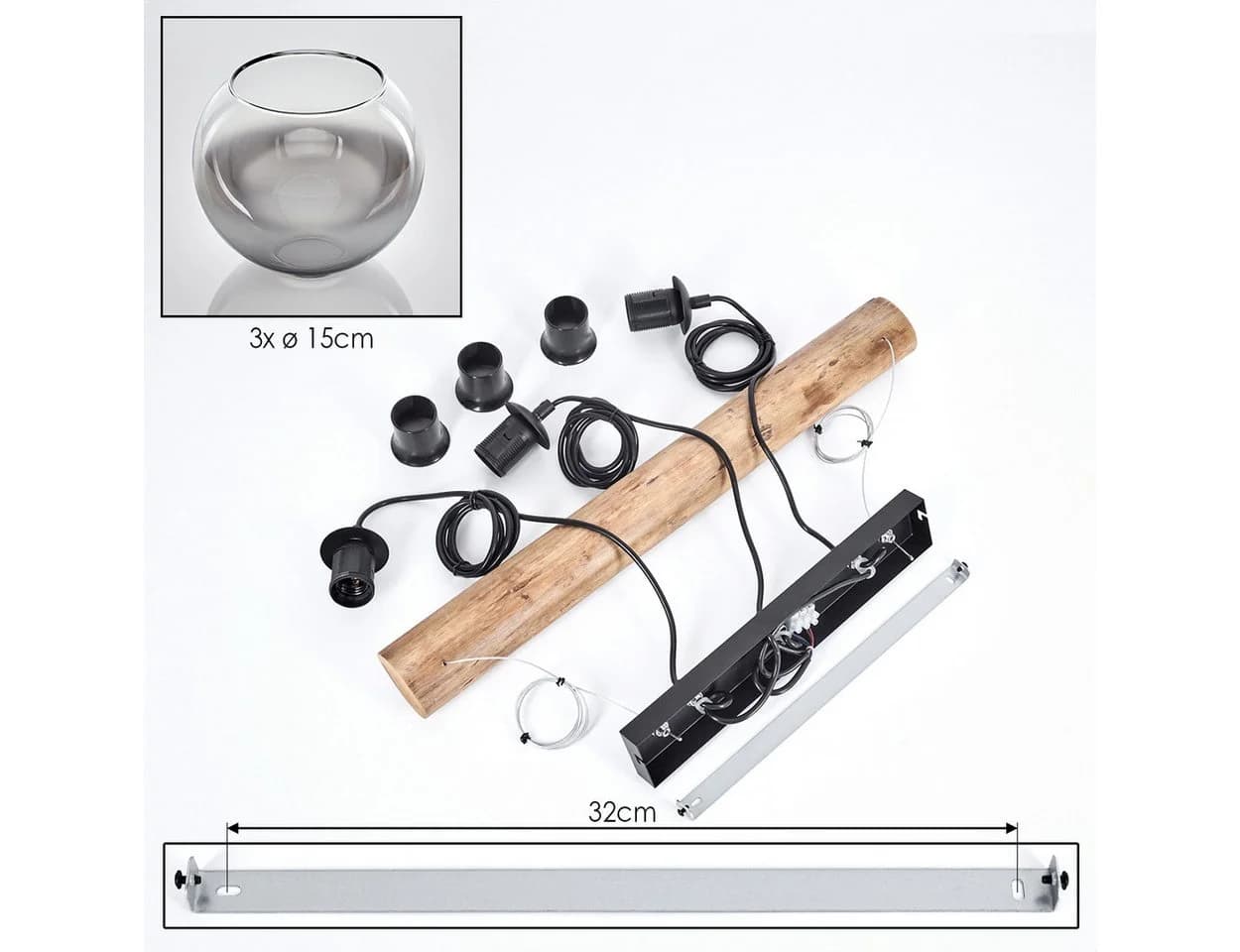 hofstein Pendelleuchte Hängeleuchte Boho-Design mit Glas und Holz - Bild 5