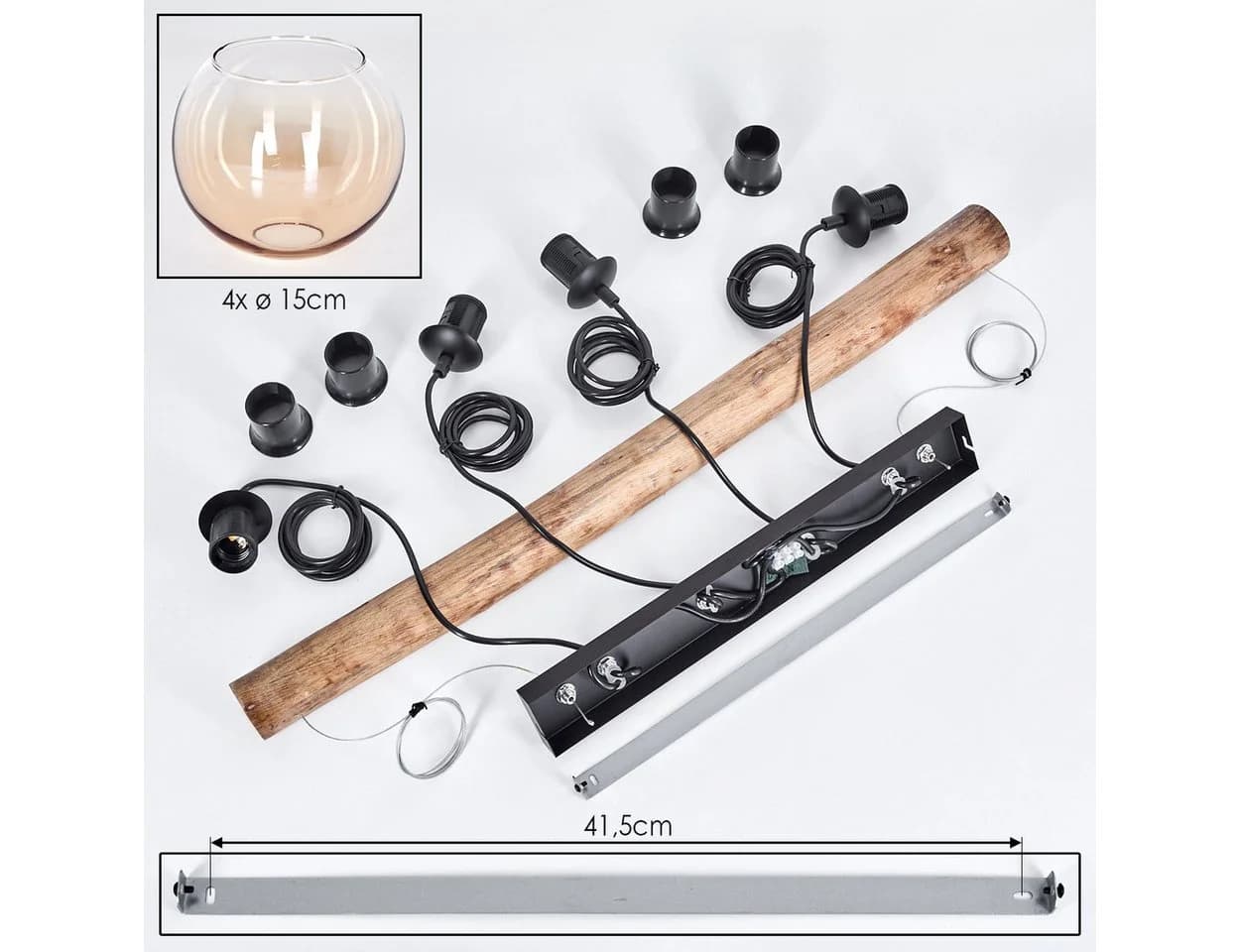 hofstein Pendelleuchte Boho-Design 4x E27 Holz Metall Glas - Bild 5