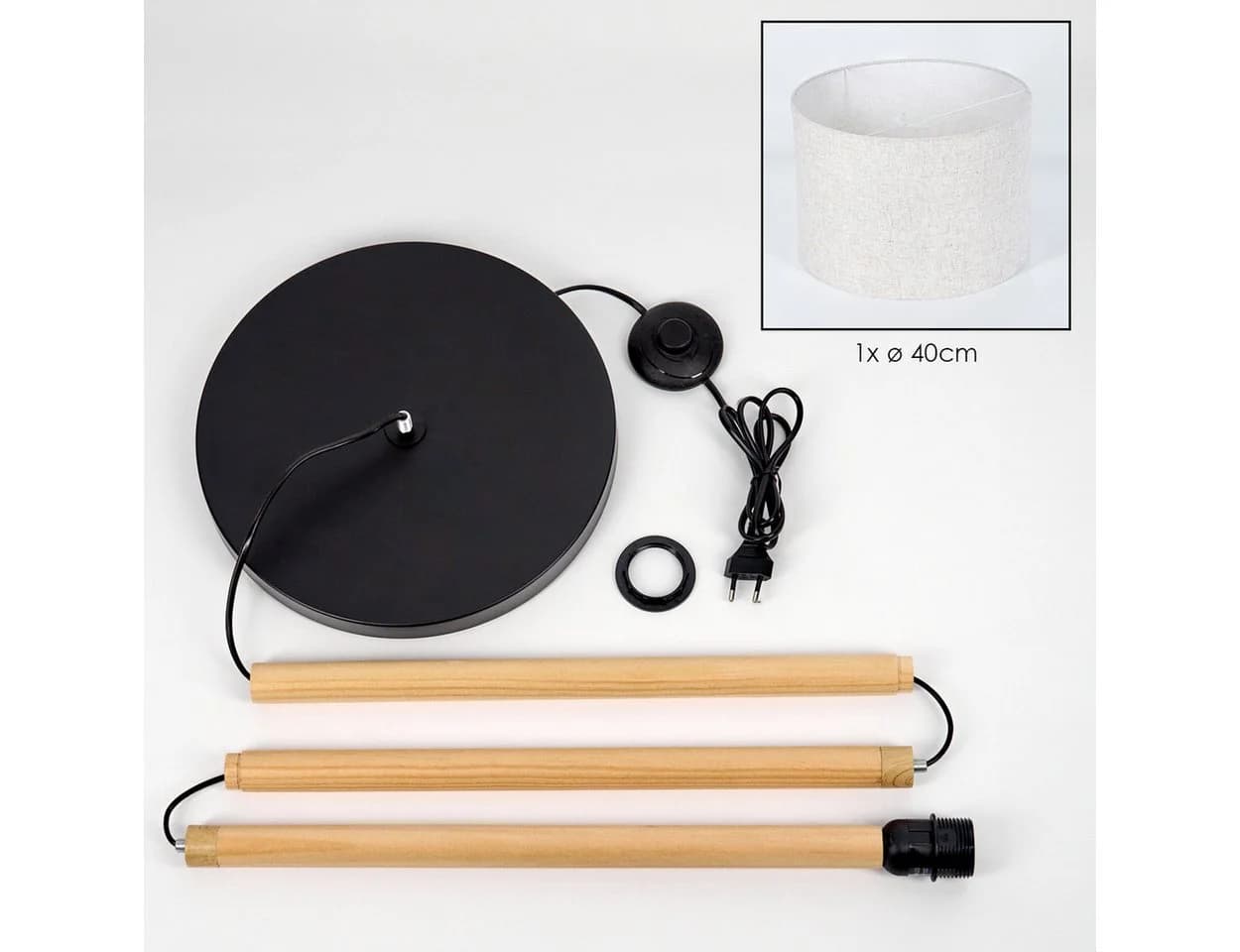 hofstein Stehlampe Holz/Metall Stoffschirm Beige Schwarz Skandinavisch - Bild 5