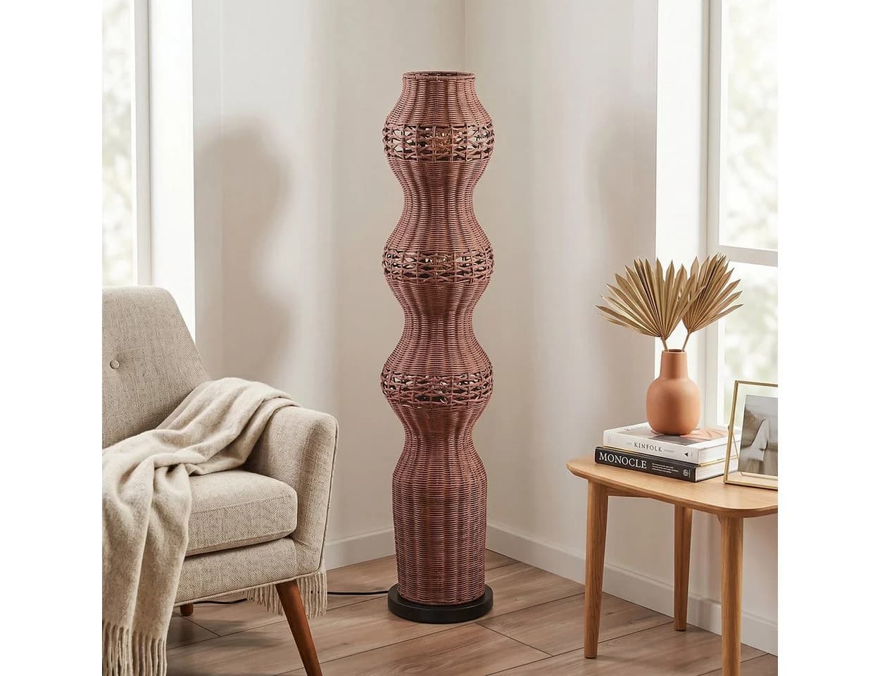 hofstein Stehlampe Rattan Schwarz Skandinavisch Boho