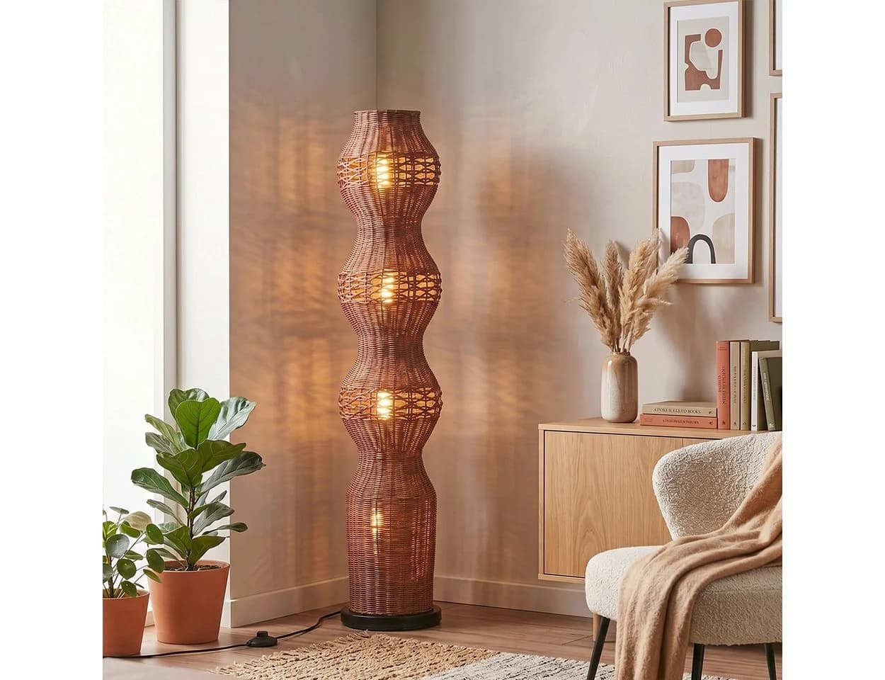 hofstein Stehlampe Rattan Schwarz Skandinavisch Boho - Bild 3
