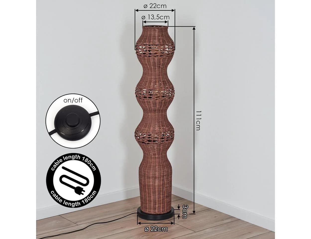 hofstein Stehlampe Rattan Schwarz Skandinavisch Boho - Bild 4