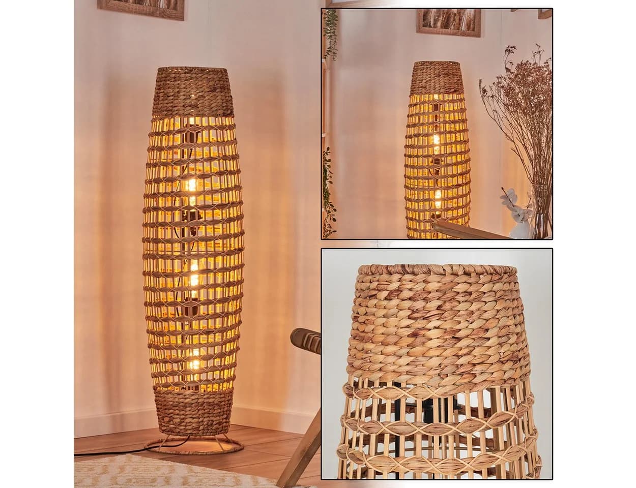 hofstein Stehlampe Skandinavisch Boho Bast Schwarz - Bild 2