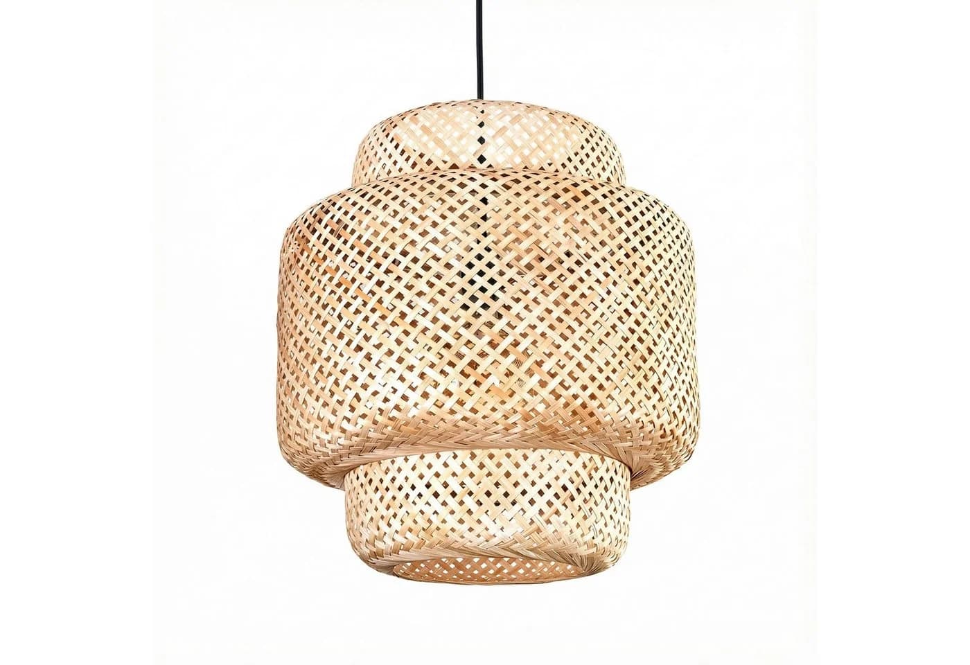 hofstein Hängeleuchte Schwarz/Natur Boho-Design Metall/Bambus - Bild 2