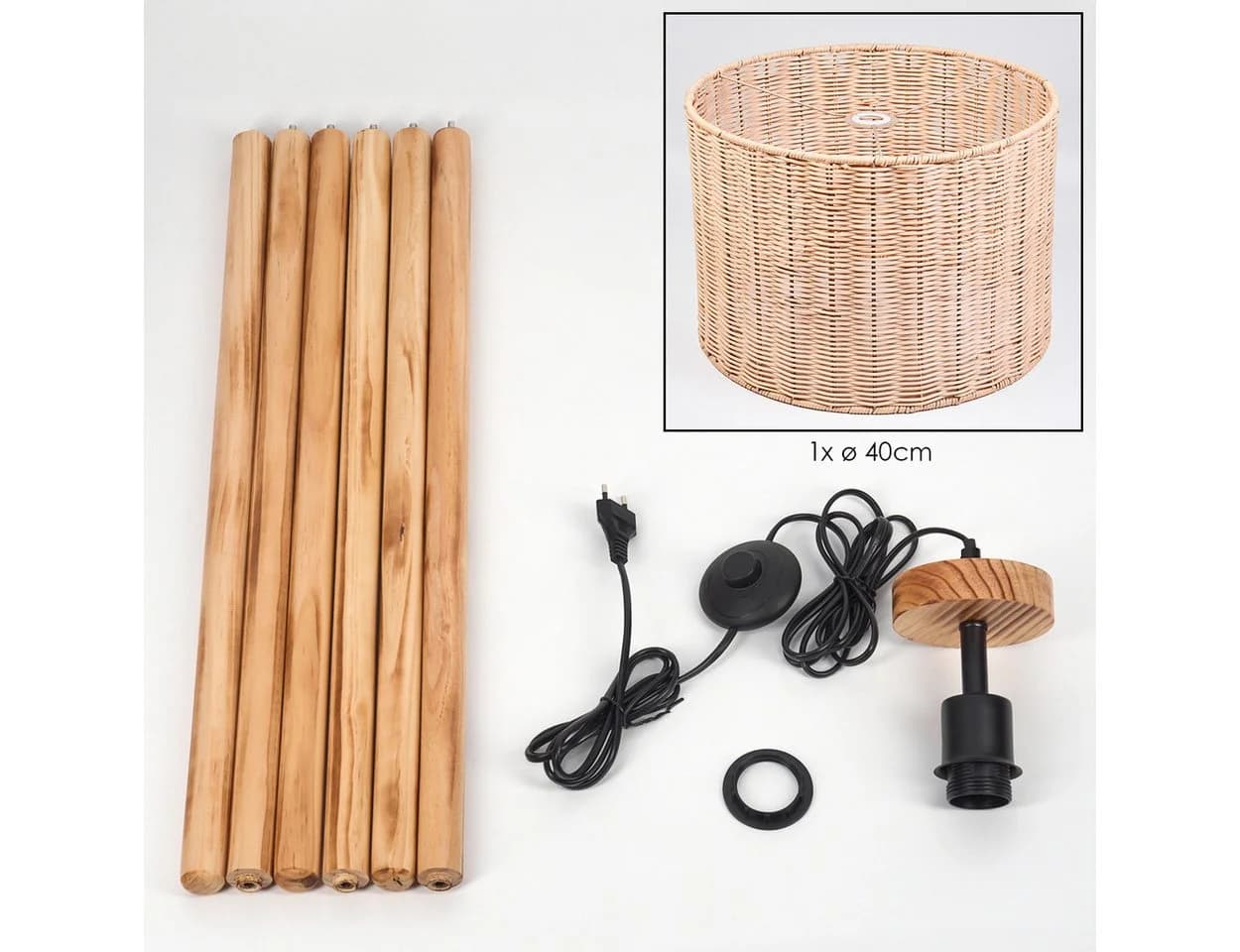 hofstein Stehlampe Holzfuß Rattan Boho-Style Skandinavisch - Bild 5