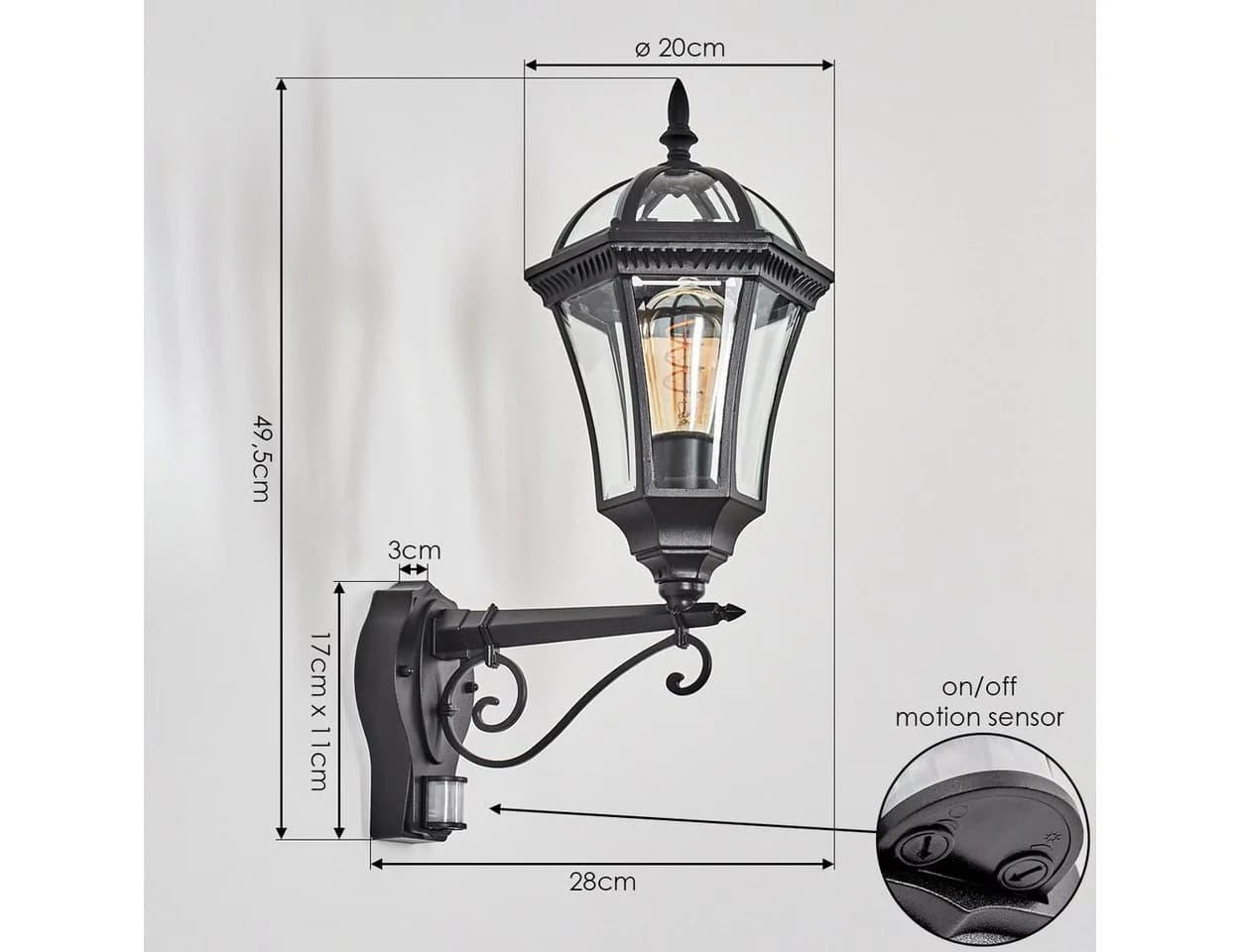 hofstein Außen-Wandleuchte Metall/Glas Schwarz/Klar E27 IP44 - Bild 4