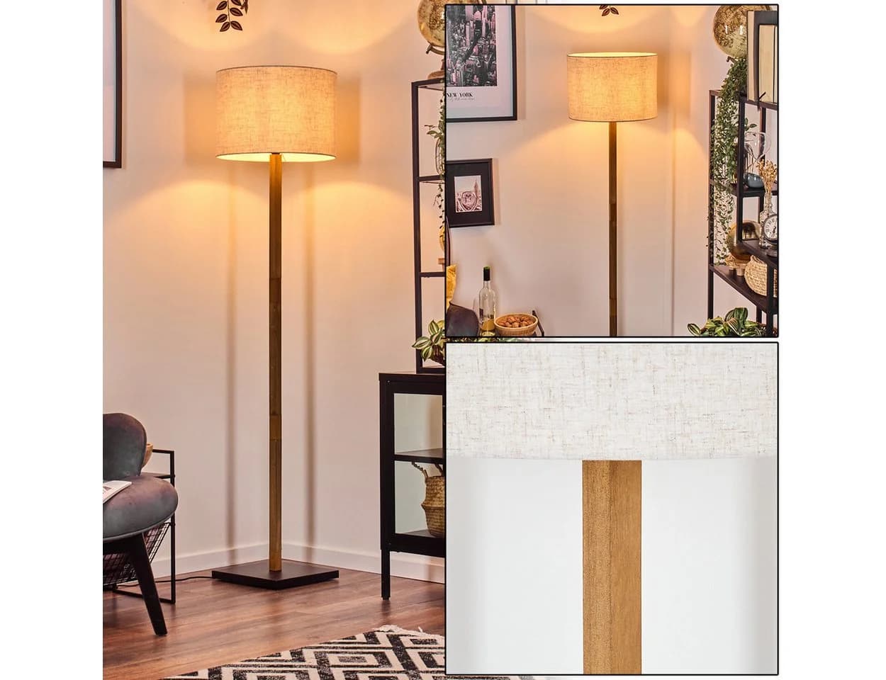 hofstein Stehlampe Holzfuß Stoffschirm Boho-Style Skandinavisch - Bild 2