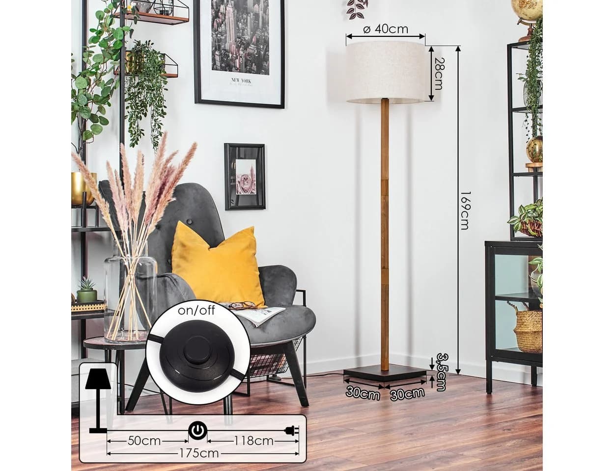hofstein Stehlampe Holzfuß Stoffschirm Boho-Style Skandinavisch - Bild 4