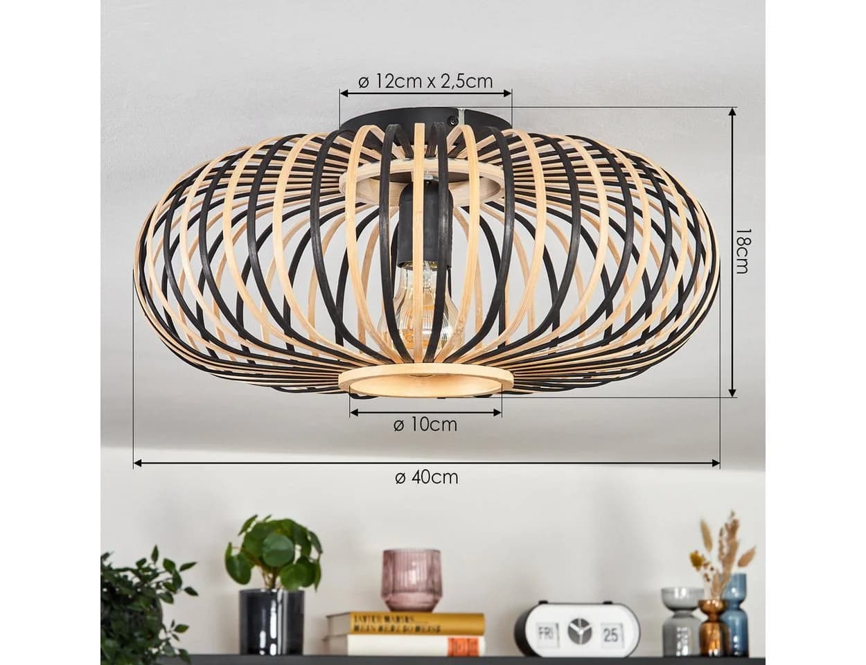 hofstein Deckenleuchte Boho Metall/Bambus Schwarz/Natur - Bild 5