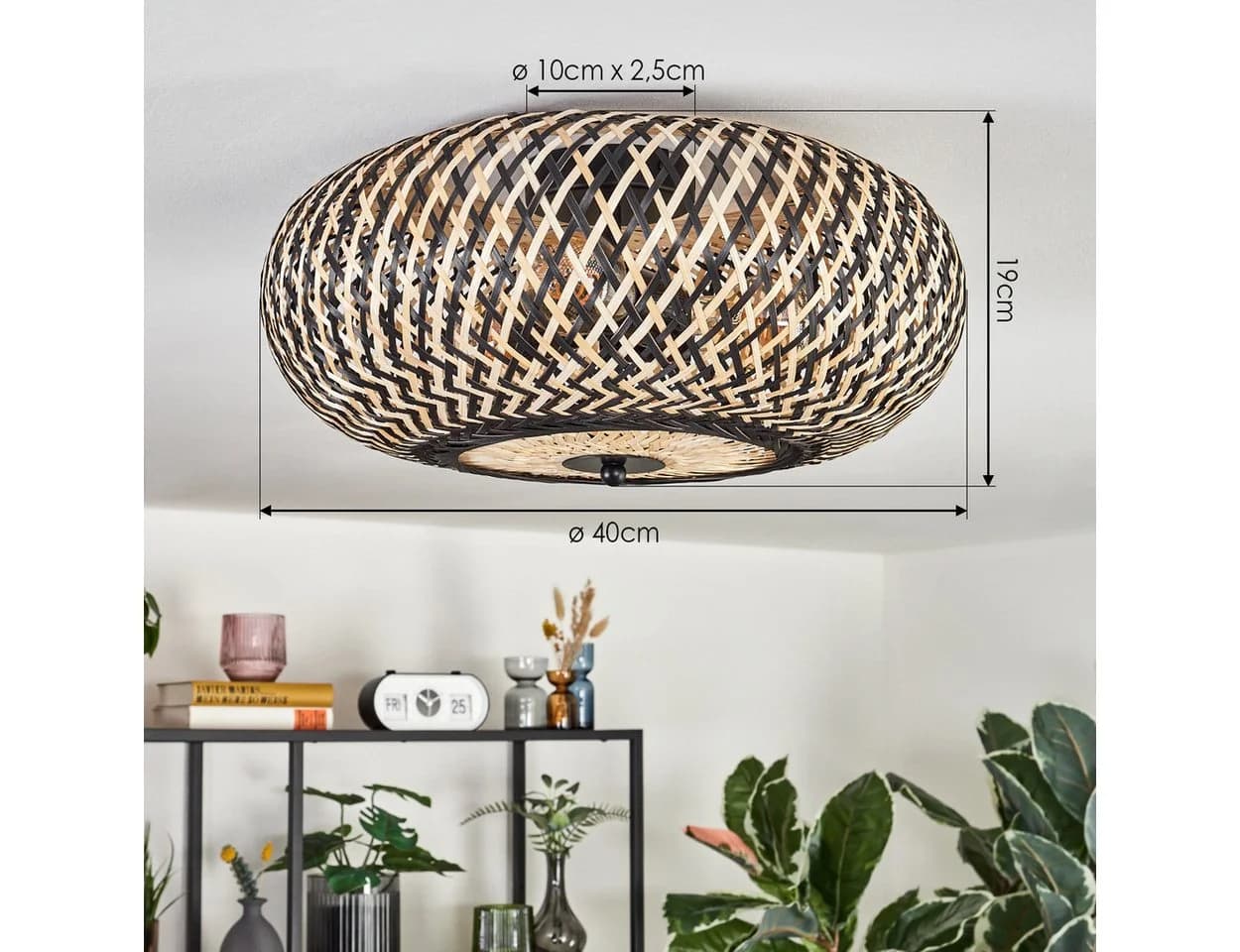 hofstein Deckenleuchte Boho Metall Bambus Schwarz 3-flammig - Bild 4
