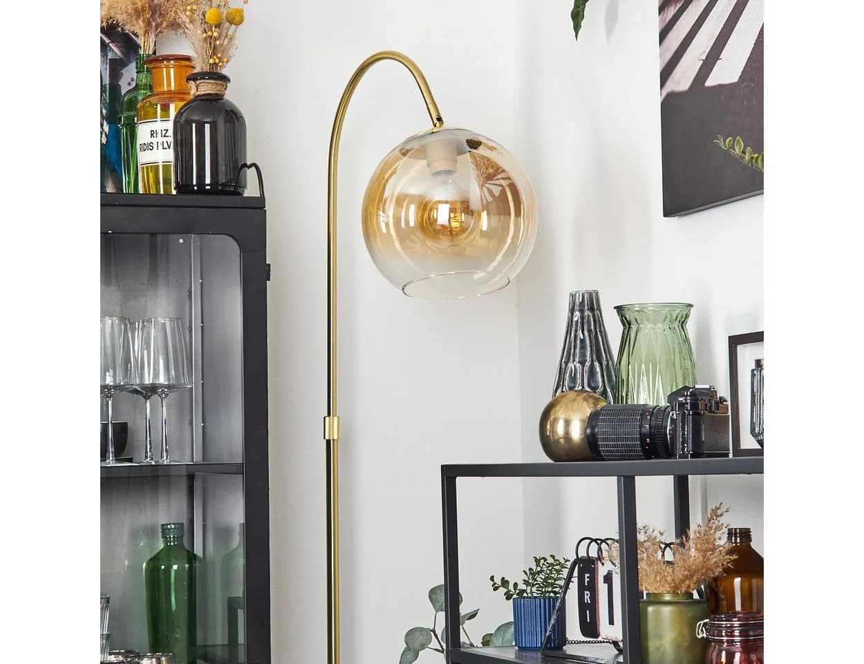 hofstein Stehlampe Messing Bernsteinfarben Klar - Bild 3