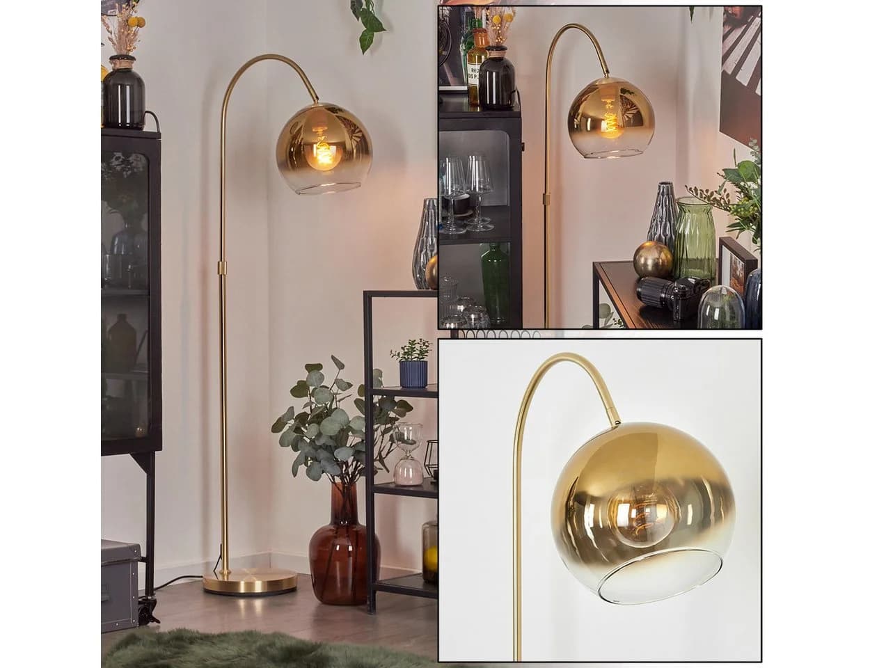 hofstein Stehlampe Metall/Glas Messing/Gold/Klar mit Glasschirm und Fußschalter - Bild 2