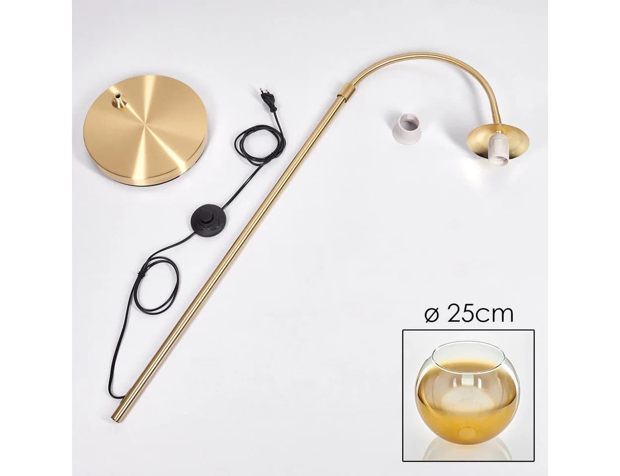 hofstein Stehlampe Metall/Glas Messing/Gold/Klar mit Glasschirm und Fußschalter - Bild 5
