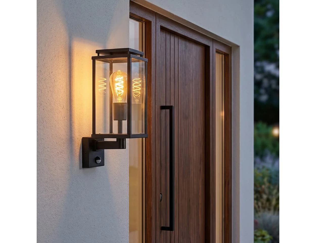hofstein Außen-Wandleuchte Schwarz Metall/Glas E27 Bewegungsmelder IP44 - Bild 3