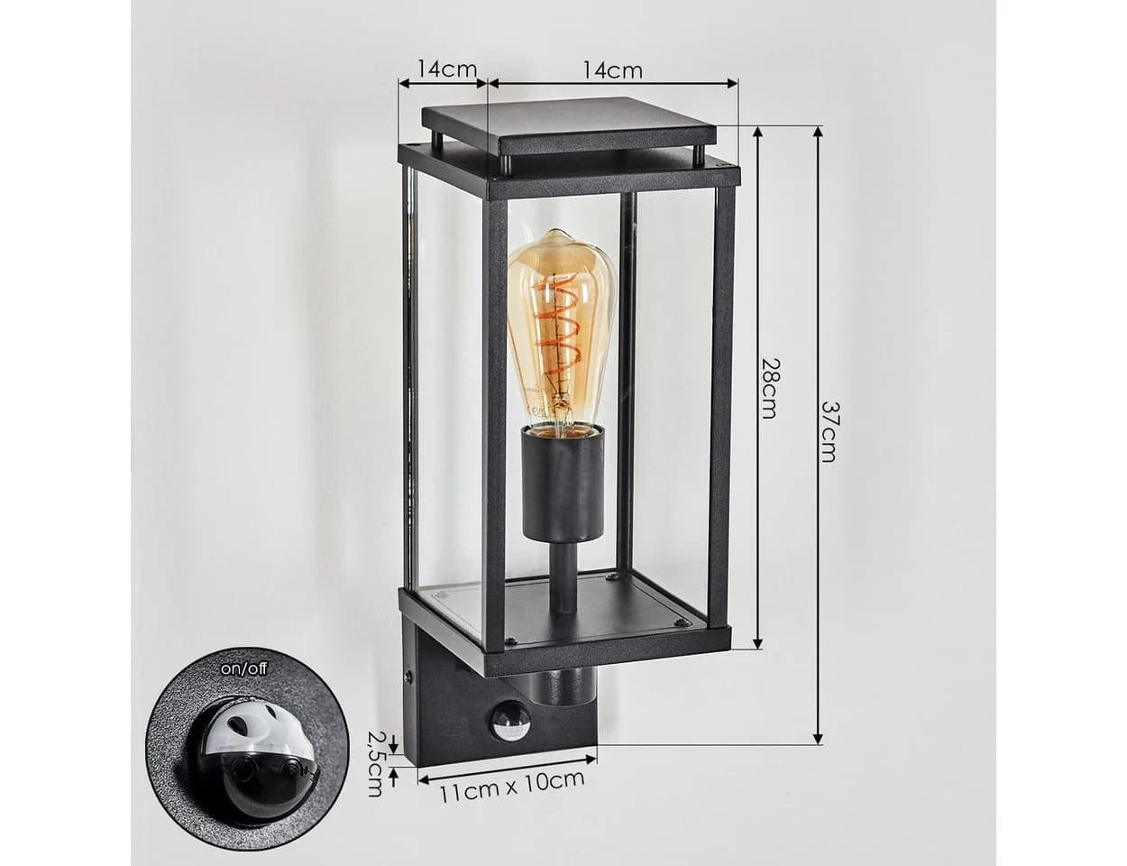 hofstein Außen-Wandleuchte Schwarz Metall/Glas E27 Bewegungsmelder IP44 - Bild 4
