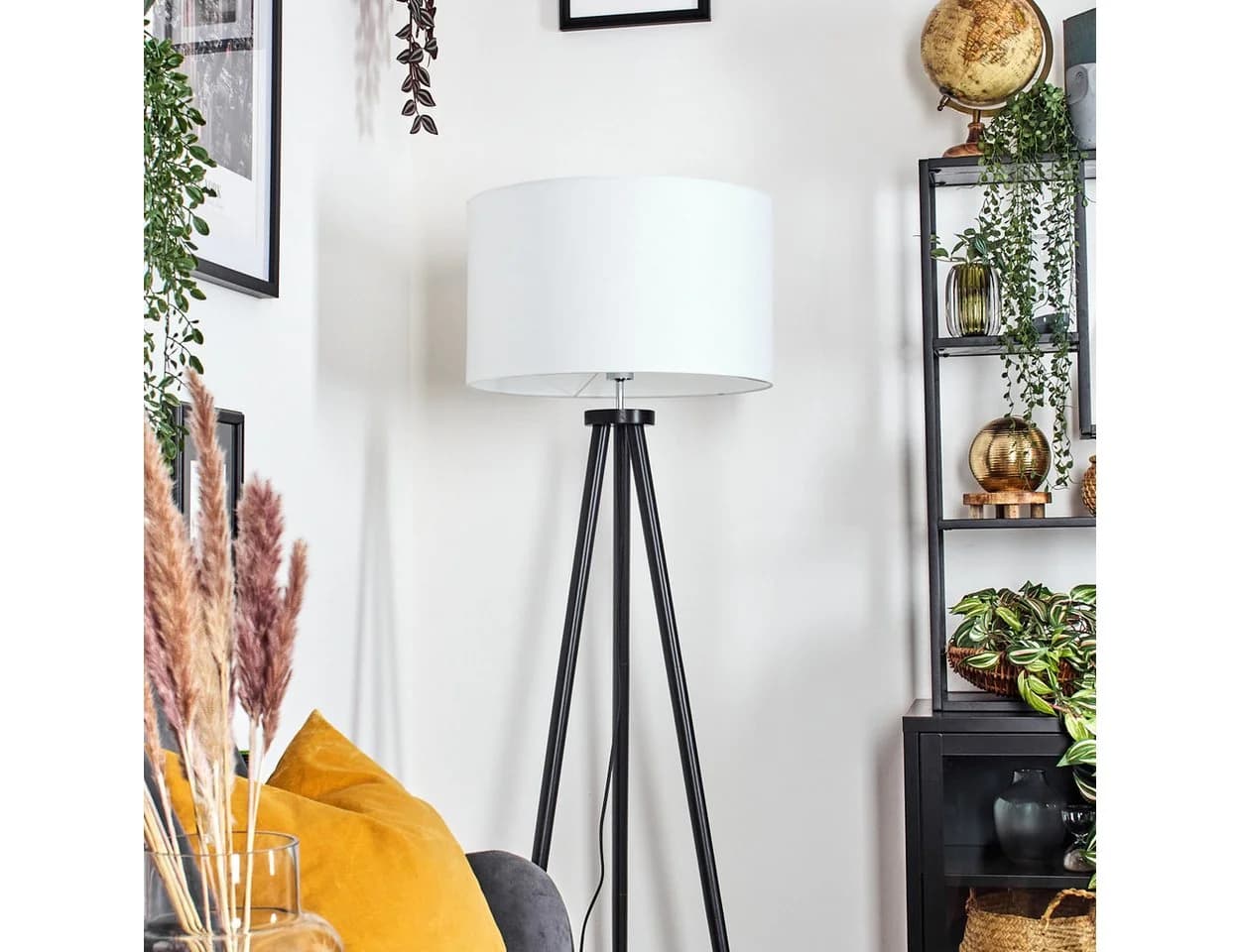 hofstein Stehlampe Holz/Stoff Schwarz/Weiß Skandinavisch - Bild 3
