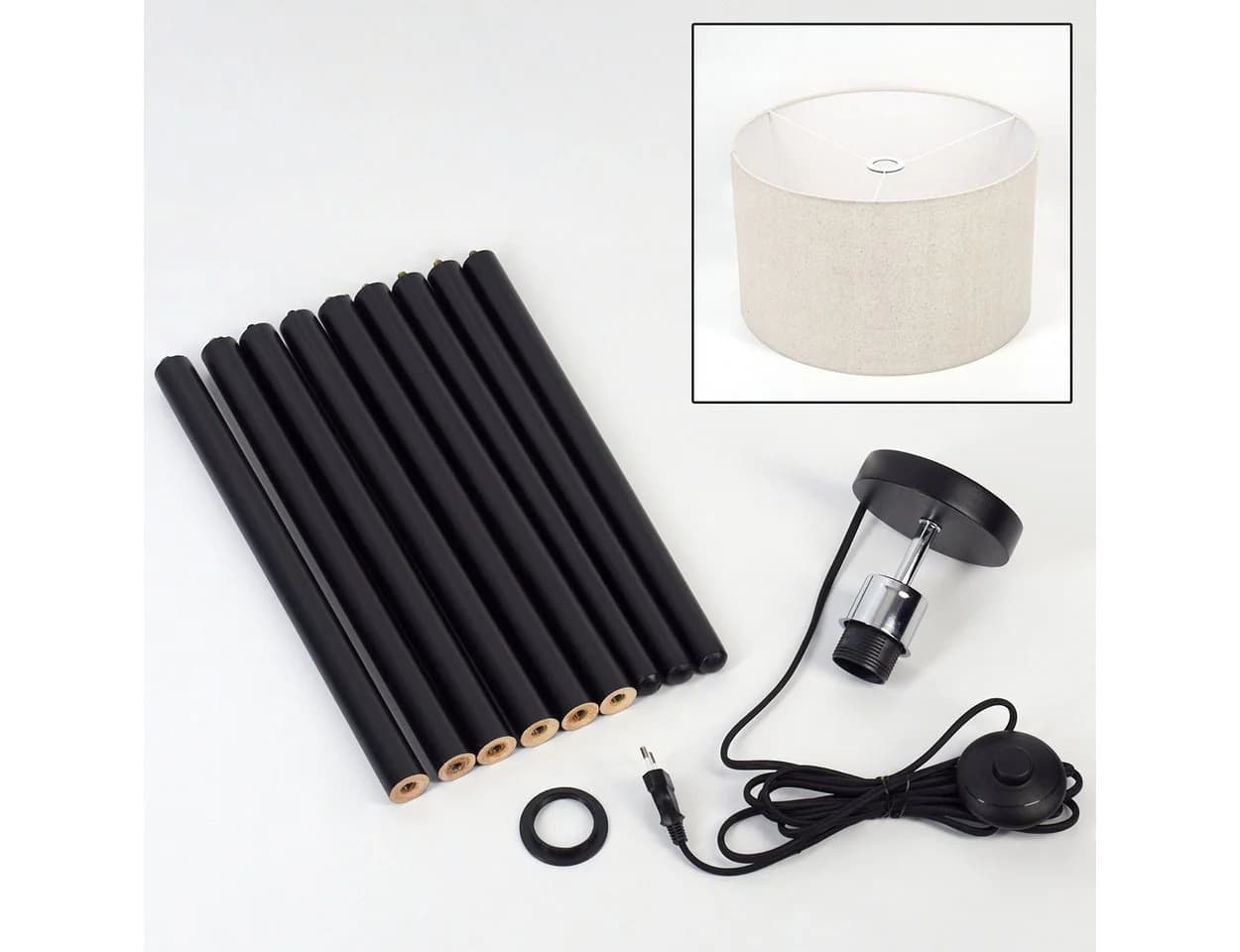 hofstein Stehlampe Holz/Stoff Schwarz/Beige/Weiß 155 cm - Bild 5