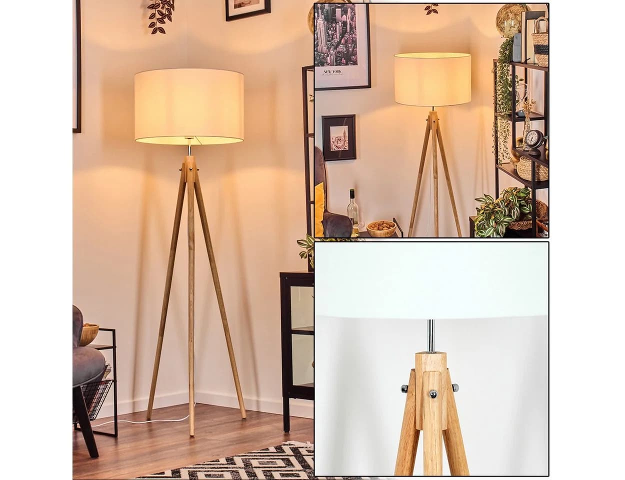 hofstein Stehlampe Holz/Stoff Naturfarben/Weiß 50 cm Schirm - Bild 2